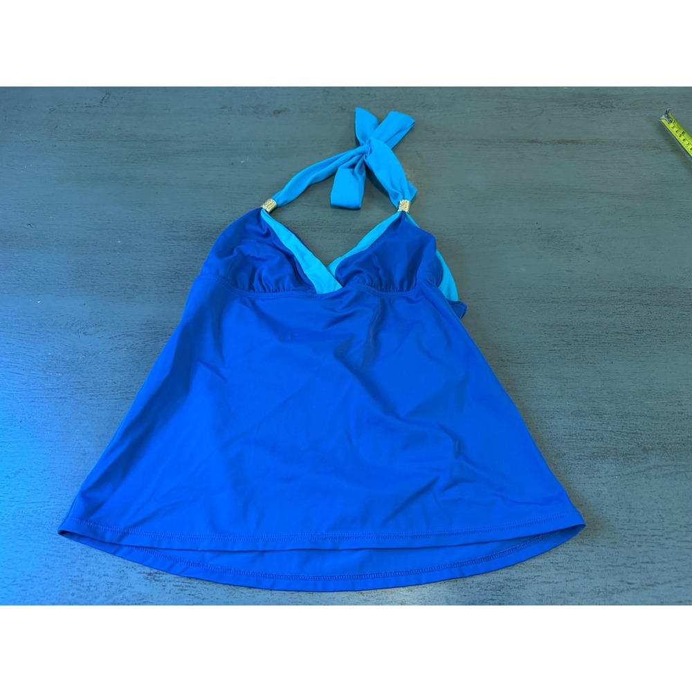 Tropical Escape Blue Halter Tankini Top Size 8 Surplice V-Neck Swimwear